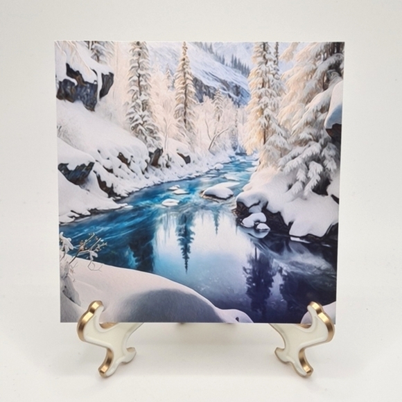 noblecaptures Other - Winter Snowy‎ Stream Majestic Landscape Art Watercolor Oil Painting Print